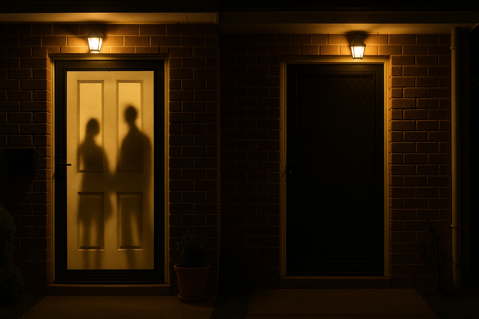 Comparison of two front doors at night